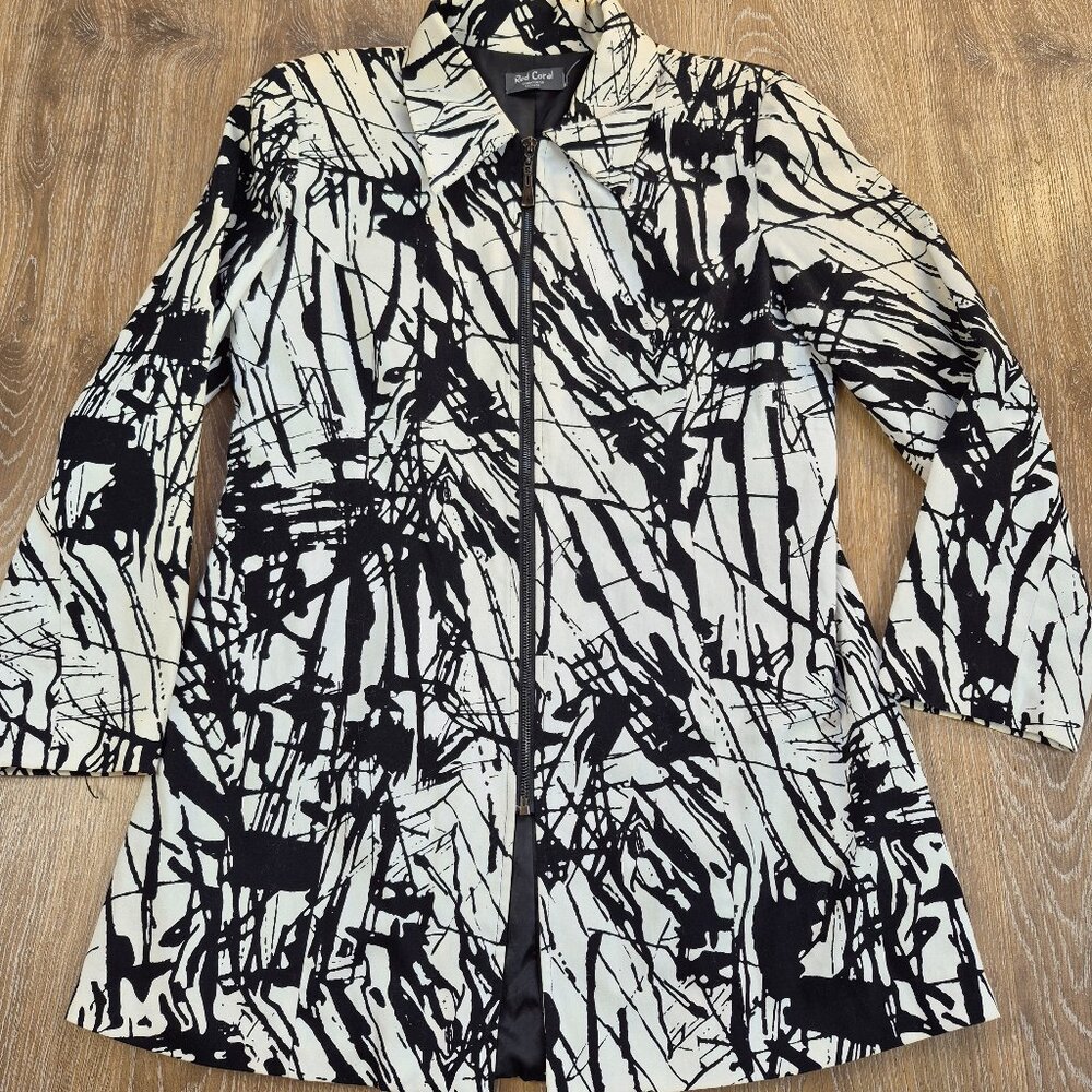 Red Coral Womans Coat Blazer Medium Abstract Cybercore Gothcore Monochrome Artsy